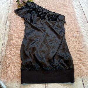 Ted Baker Silk Ruffle One Shoulder Mini Dress Black sz 1